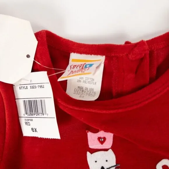 NEW Vintage 90s Sweet Potatoes Velour Cat Princess Dress Made in USA Red Sz 6X - Picture 5 of 10